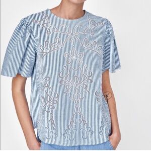 Zara Striped Blue Embroidered Blouse
